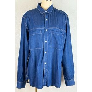French Connection Men's Dark Denim Button-Up Shirt, size Large